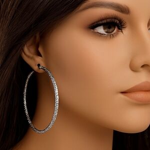 Women's Textured Silver Overlay Big Hoop Earrings